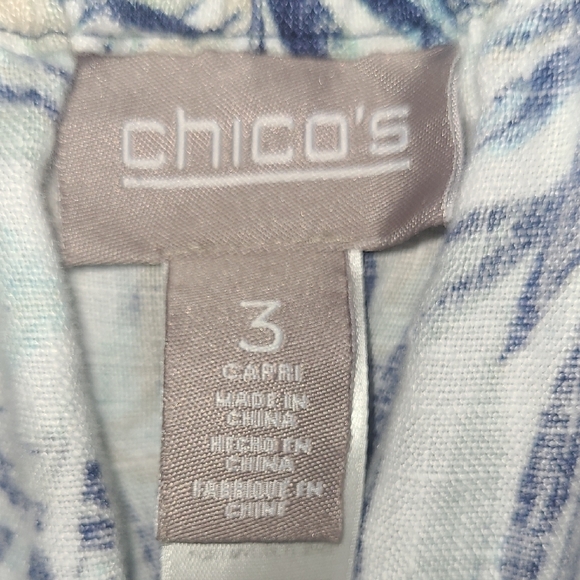 Chico’s 100% Linen Palm Leaf Print Capri Pants Size 3/16 Resort Cruise Travel - Picture 8 of 12